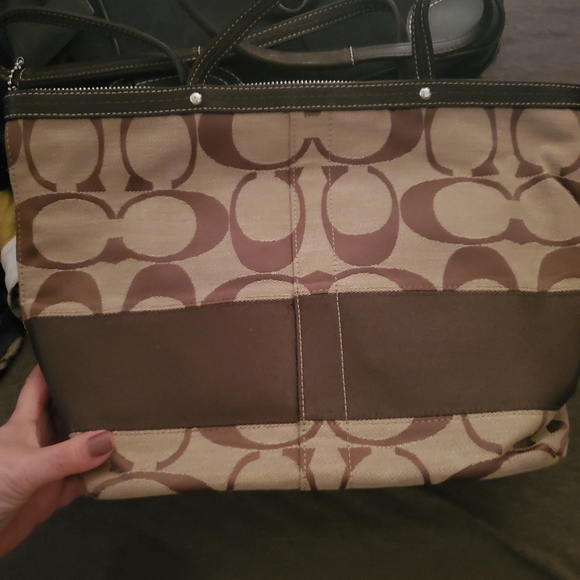 Brown Signature Print Coach Purse - Picture 1 of 3